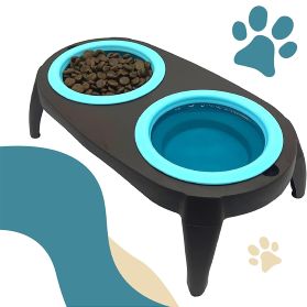 ظرف آب و غذای سگ دوقلو تاشو پایه دار برند دومگز