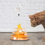 اسباب بازی هوشی گربه سه طبقه مدل دولفین به همراه توپ و پر تعاملی-نارنجی