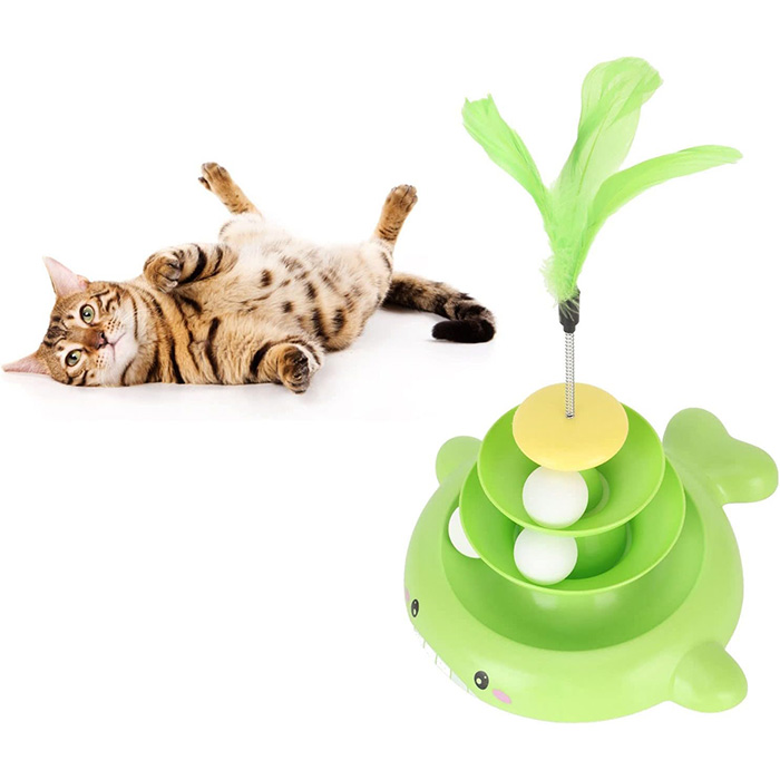 اسباب بازی هوشی گربه سه طبقه مدل سفره ماهی به همراه توپ و پر تعاملی