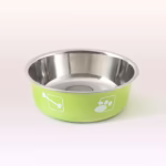ظرف استیل سگ و گربه ترمزدار با روکش چرم-سبز