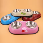 ظرف غذا سگ و گربه دوقلو استیل رنگی