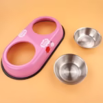 ظرف غذا سگ و گربه دوقلو استیل رنگی-2