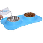 ظرف غذا سگ و گربه دوقلو استیل سینی دار مدل استخوان-1