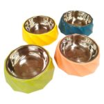 ظرف غذای استیل سگ و گربه بدنه پلاستیکی زیگزاگ