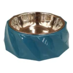 ظرف غذای استیل سگ و گربه بدنه پلاستیکی زیگزاگ-آبی