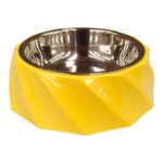 ظرف غذای استیل سگ و گربه بدنه پلاستیکی زیگزاگ-زرد