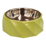 ظرف غذای استیل سگ و گربه بدنه پلاستیکی زیگزاگ-سبز