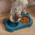 ظرف دوقلو سگ و گربه با کاسه استیل مدل خرچنگ-آبی