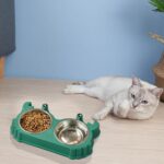 ظرف دوقلو سگ و گربه با کاسه استیل مدل خرچنگ-سبز