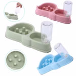 ظرف غذای دوقلو آرام خور سگ و گربه با بطری آب مدل روباه-2