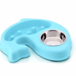 ظرف غذای دوقلو سگ و گربه مدل ماهی (آرام خور + کاسه استیل) (1)