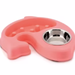 ظرف غذای دوقلو سگ و گربه مدل ماهی (آرام خور + کاسه استیل) (3)