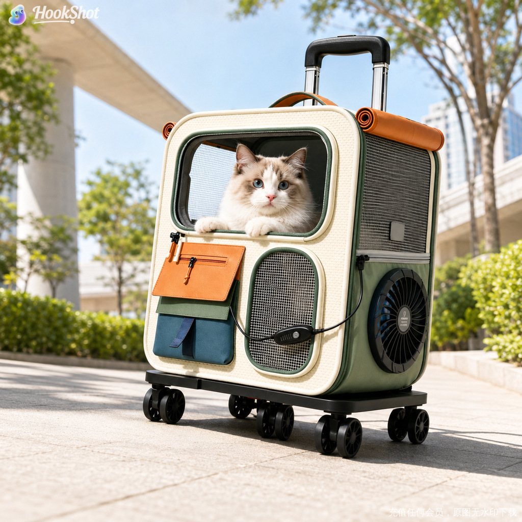 باکس حمل حیوانات خانگی مدل Rover Trolley | با دو فن ۵ ولت و پاوربانک